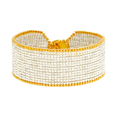 Brazalete Telar Dorado Medio Metálico Plateado